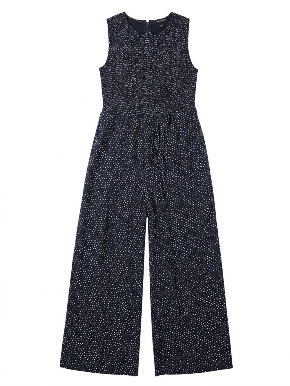 NWT Small Andrew Marc Navy and White Polka Dot Sleeveless Smocked Jumpsuit Flowy